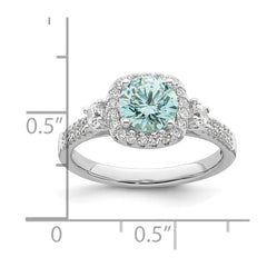 Sterling Silver Rhodium plated Carribean Green & White CZ Ring