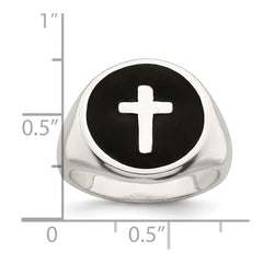 Sterling Silver Rhodium-plated Enameled Cross Ring