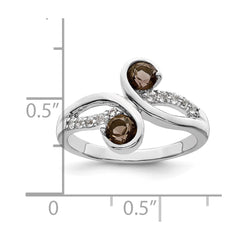 SS Rhod-plated .6t.w. Smoky Quartz & White Topaz Swirl Ring