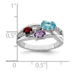 Sterling Silver RH-plated 1.15t.w. BT/AM/GA/WT Oval Ring