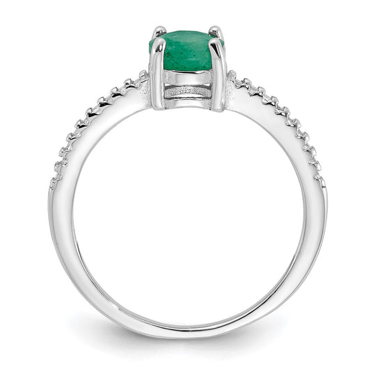 Sterling Silver Rh-plated-plated  1.0EM Emerald and .12WT White Topaz Ring
