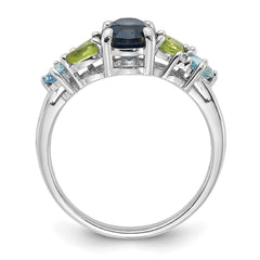SS Rhodium London Lt.Swiss Blue/White Topaz and Peridot Ring