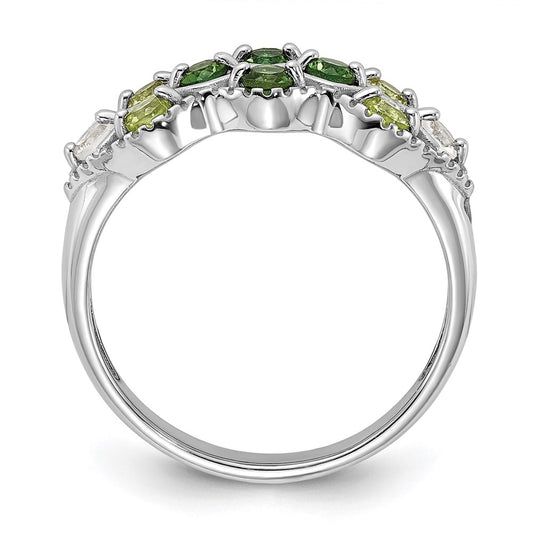 Sterling Silver Rhodium Chrome Diopside Peridot and White Topaz Ring