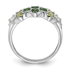 Sterling Silver Rhodium Chrome Diopside Peridot and White Topaz Ring