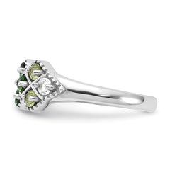 Sterling Silver Rhodium Chrome Diopside Peridot and White Topaz Ring