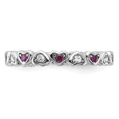 SS Rhodium-plated .14Lab Cr. Ruby and .27Cr. Wh Sapphire Heart Ring