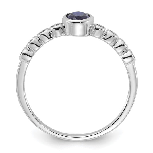 SS Rh-plated  .01Created White Sapphire .56Created Blue Spinel Ring