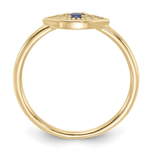 Sterling Silver Gold-tone Synthetic Blue Spinel CZ Evil Eye Ring