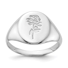 Sterling Silver Rhodium-plated Polished Rose Signet Ring