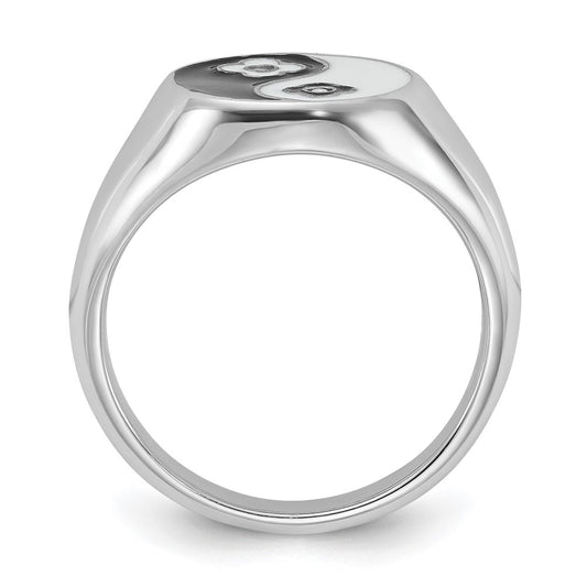 Sterling Silver Rhodium-plated Enameled Yin Yang CZ Ring
