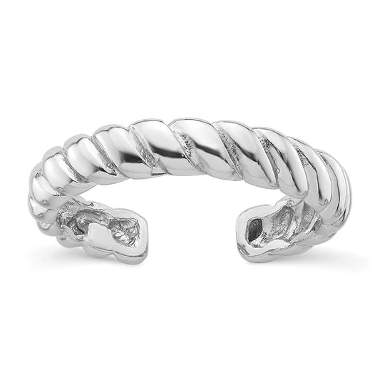 Sterling Silver Rhodium-plated Textured Twist Adjustable Ring