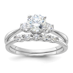 Sterling Silver Rhodium-plated Polished CZ Engagement Ring and Band Set