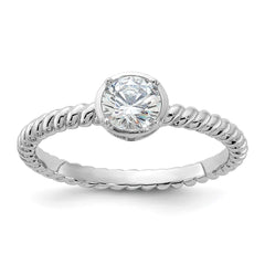 Sterling Silver Rhodium-plated CZ Twisted Ring