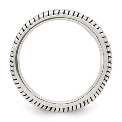 Sterling Silver Polished Oxidized Half Round Patterned Men's Ring