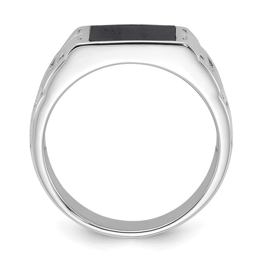 Sterling Silver Rhodium-plated Polished Black Onyx Men's Ring