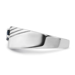 Sterling Silver Rhodium-plated Dark Blue Sapphire Signet Men's Ring