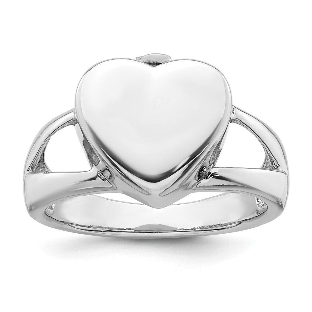 Sterling Silver Rhodium-plated Polished Heart Ash Holder Size 6 Ring