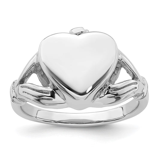 Sterling Silver Rhodium-plated Polished Claddagh Heart Ash Holder Size 6 Ring