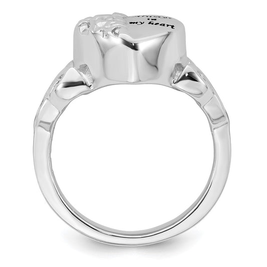 Sterling Silver Rhod-plated Enameled Celtic Knot Heart ALWAYS IN MY HEART Ash Holder Size 6 Ring