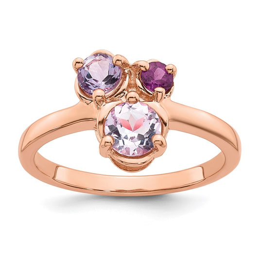 Sterling Silver Rose Gold-plated Polished Round Amethyst, Pink Quartz and Rhodolite Garnet Size 6 Ring