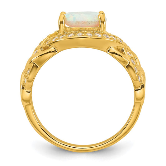Sterling Silver Gold-tone Polished CZ and Lab Created Opal Size 6 Twisted Ring