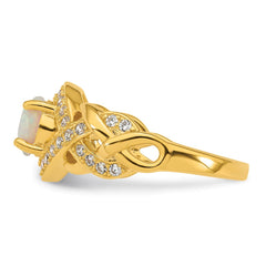 Sterling Silver Gold-tone Polished CZ and Lab Created Opal Size 6 Twisted Ring