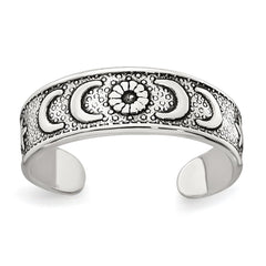Sterling Silver Polished and Antiqued Moon and Star Toe Ring