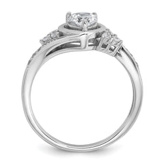 Sterling Silver Rhodium-plated Polished Fancy CZ Center Heart Size 6 Ring
