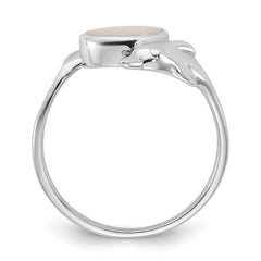 Sterling Silver Rhodium-plated Polished Oval Mother of Pearl and Dolphin Size 6 Ring