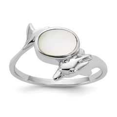 Sterling Silver Rhodium-plated Polished Oval Mother of Pearl and Dolphin Size 6 Ring