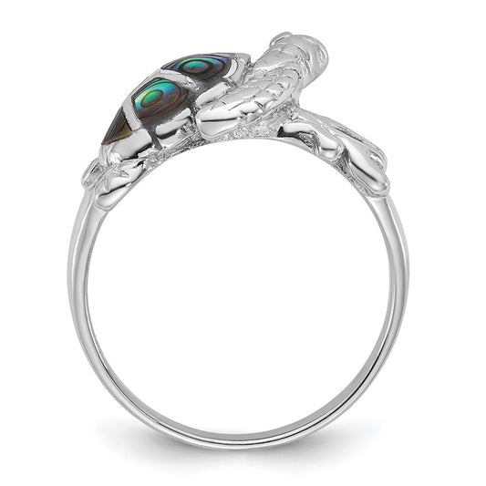 Sterling Silver Rhodium-plated Polished Abalone Sea Turtle Size 6 Ring