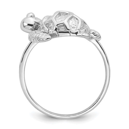 Sterling Silver Rhodium-plated Polished and Textured Sea Turtle Size 8 Ring
