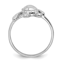 Sterling Silver Rhodium-plated Polished and Textured Sea Turtle Size 6 Ring
