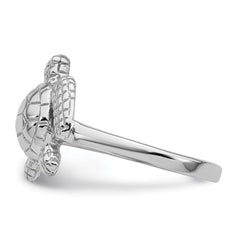 Sterling Silver Rhodium-plated Polished and Textured Sea Turtle Size 6 Ring
