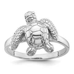 Sterling Silver Rhodium-plated Polished and Textured Sea Turtle Size 6 Ring