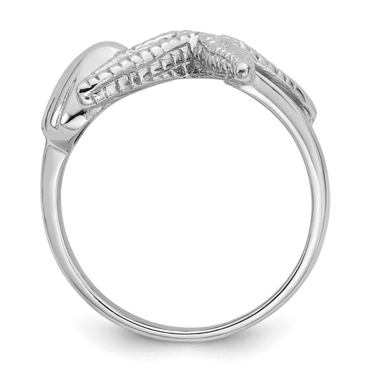 Sterling Silver Rhodium-plated Polished and Textured Sea Shell with Starfish Size 6 Ring