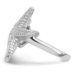Sterling Silver Rhodium-plated Polished and Textured Sea Shell with Starfish Size 6 Ring
