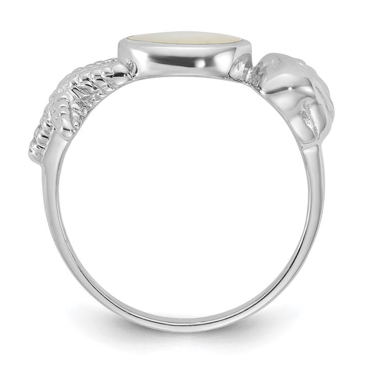 Sterling Silver Rhodium-plated Polished Oval Mother of Pearl and Sea Shell with Starfish Size 6 Ring