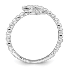 Sterling Silver Rhodium-plated Polished and Beaded Adjustable CZ Moon and Star Size 6 Ring