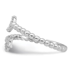 Sterling Silver Rhodium-plated Polished and Beaded Adjustable CZ Moon and Star Size 6 Ring