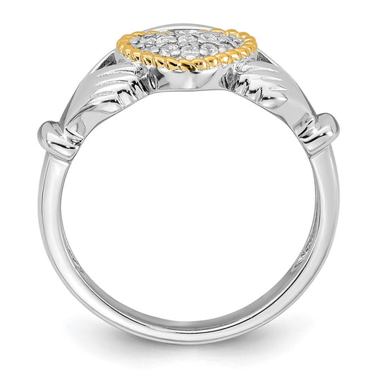 Sterling Silver Rhodium-plated with 14k Accent Polished CZ Size 6 Claddagh Ring