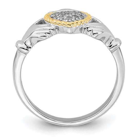 Sterling Silver Rhodium-plated with 14k Accent Polished CZ Size 6 Claddagh Ring
