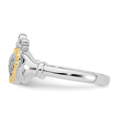 Sterling Silver Rhodium-plated with 14k Accent Polished CZ Size 6 Claddagh Ring