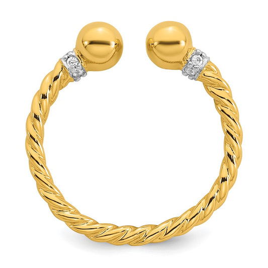 Sterling Silver Gold-plated Polished and Twisted CZ Ball End Size 6 Ring