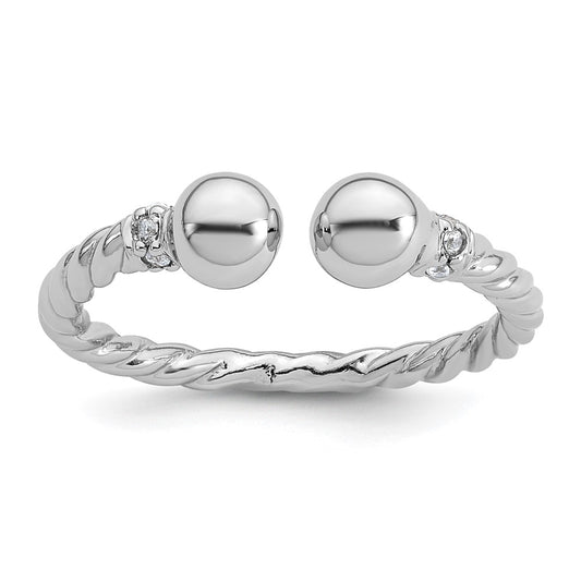 Sterling Silver Rhodium-plated Polished and Twisted CZ Ball End Size 6 Ring