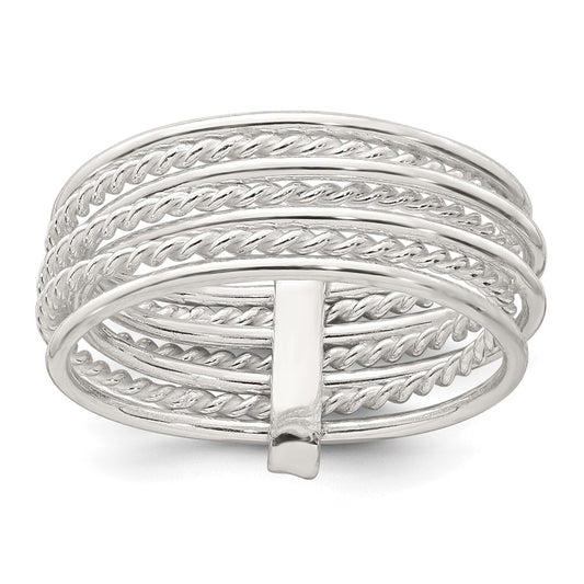 Sterling Silver Polished and Textured Twisted Multi-Band Size 6 Ring