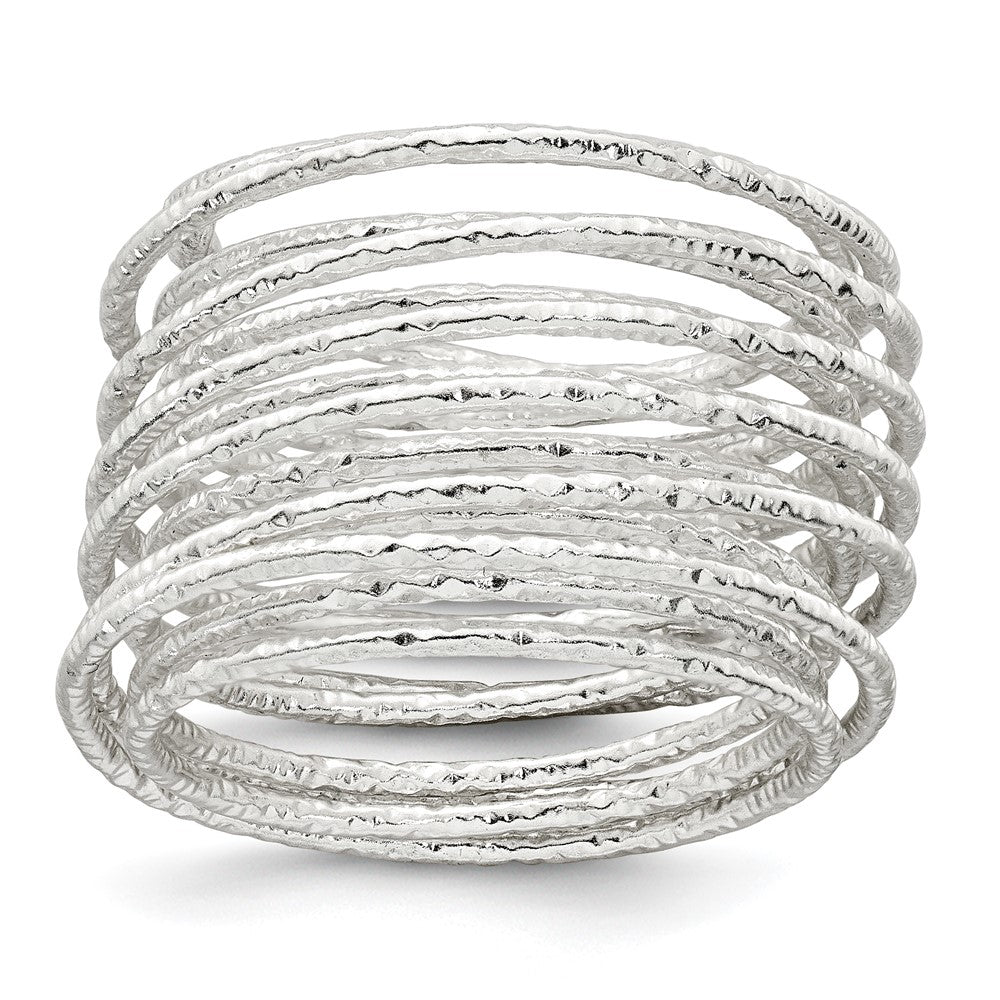 Sterling Silver Polished and Textured Wrapped Spring Size 6 Flexible Ring