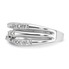 Sterling Silver Rhodium-plated CZ Polished Multi-Row Size 6 Ring
