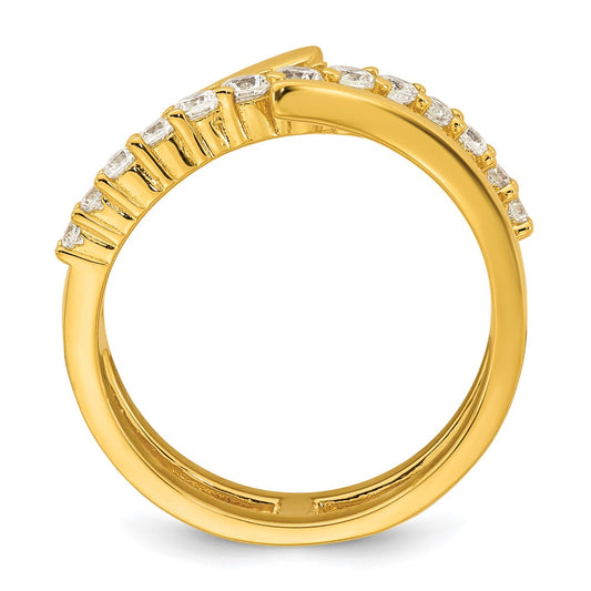 Sterling Silver Gold-tone Polished Fancy CZ Size 6 Bypass Ring
