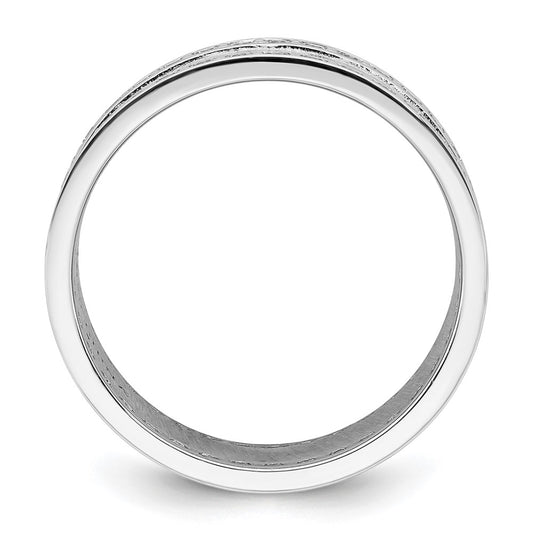 Sterling Silver Rhodium-plated CZ Polished And Hammered 9.5mm Band Size 6 Ring